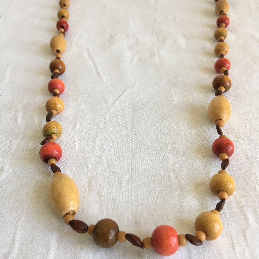 Vintage 1970's Wooden Bead Necklace Hippie